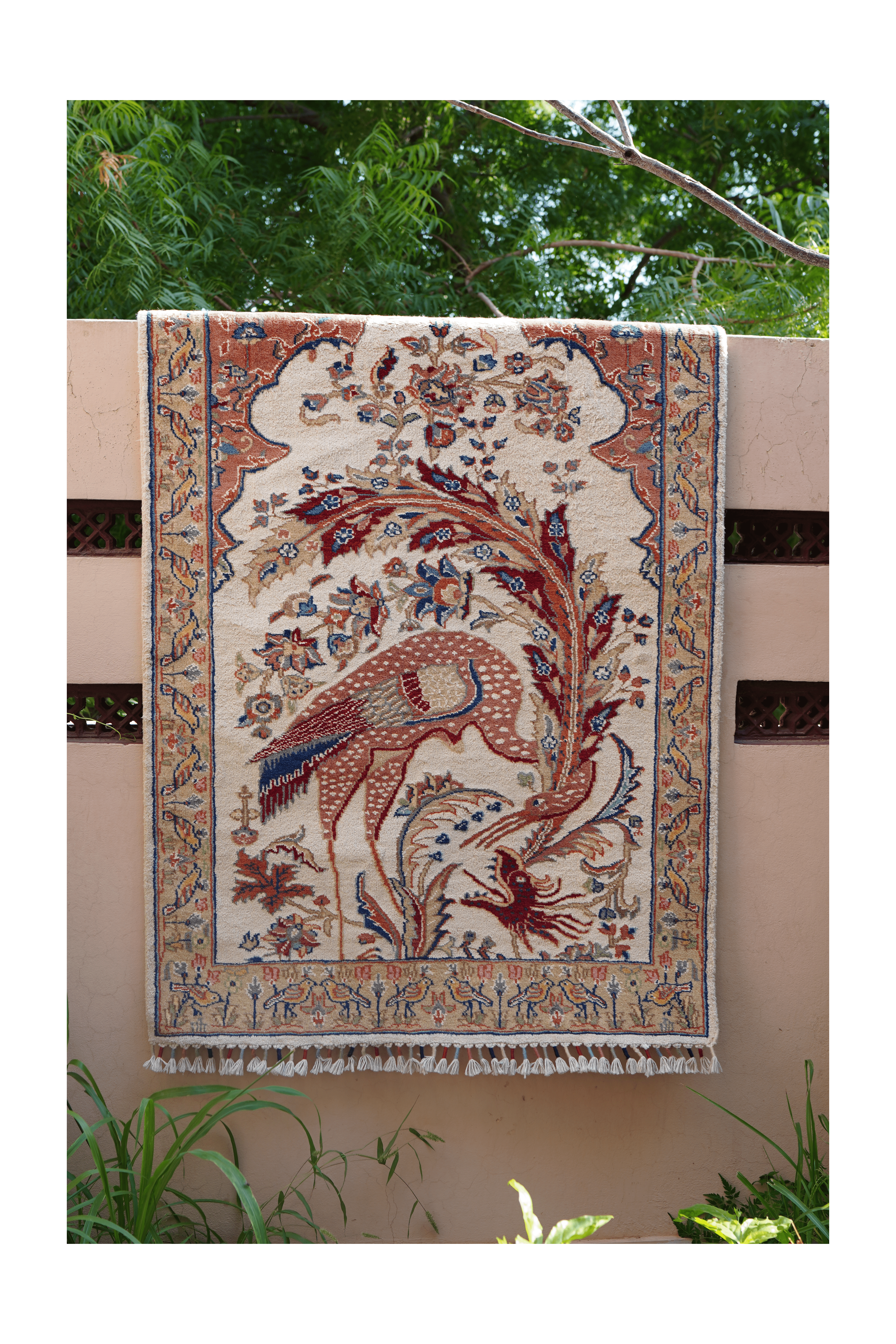 Luxury Handmade Pure Wool Wall Hanging Carpet – Ornate Bird & Floral Design