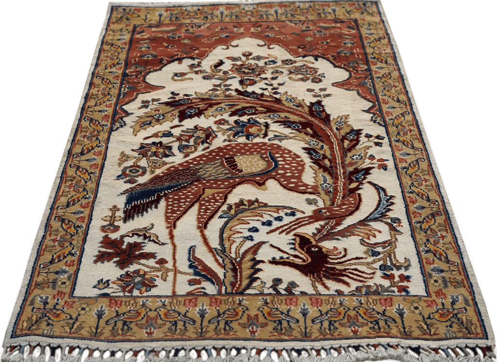 Luxury Handmade Pure Wool Wall Hanging Carpet – Ornate Bird & Floral Design
