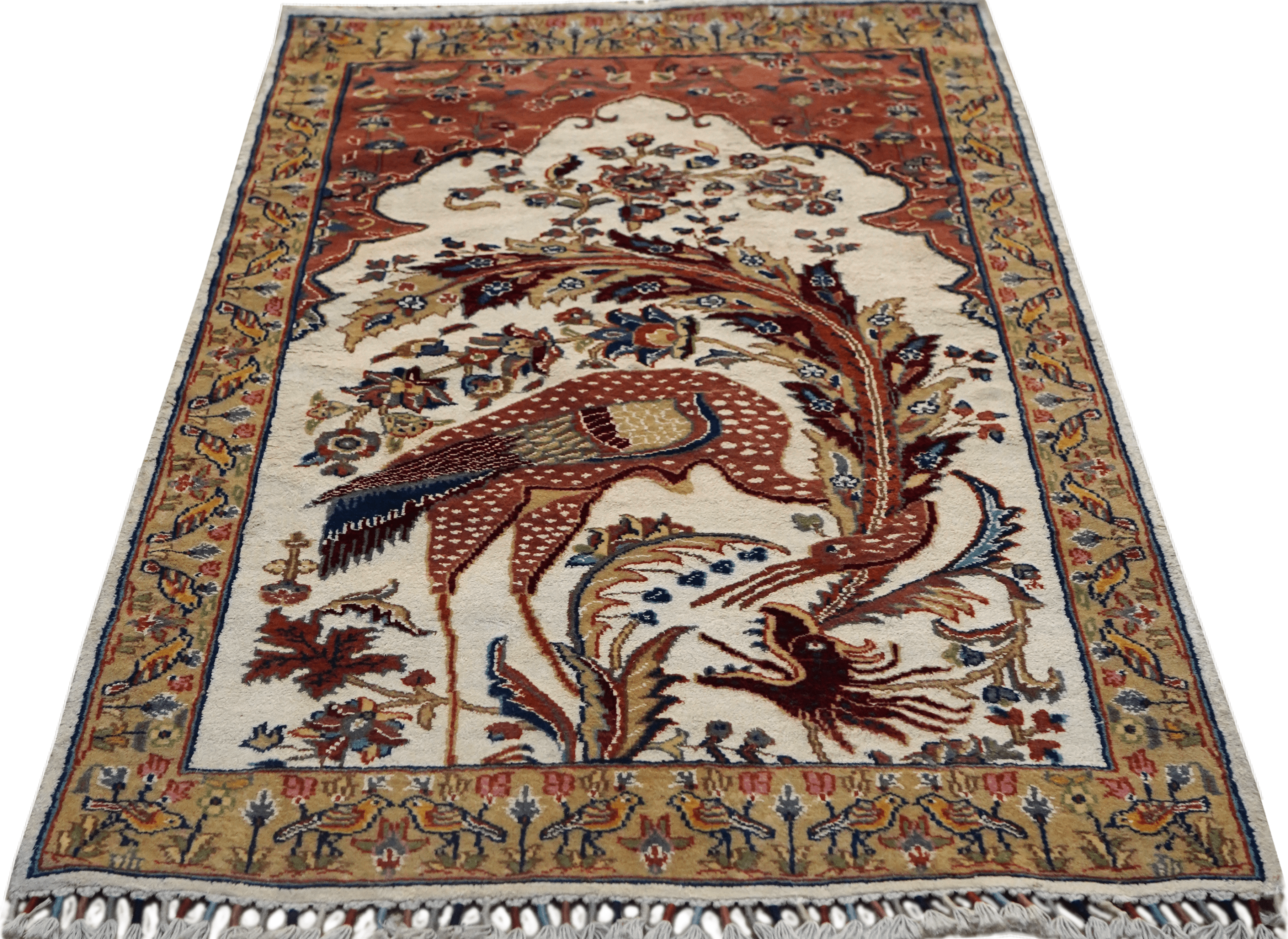 Luxury Handmade Pure Wool Wall Hanging Carpet – Ornate Bird & Floral Design