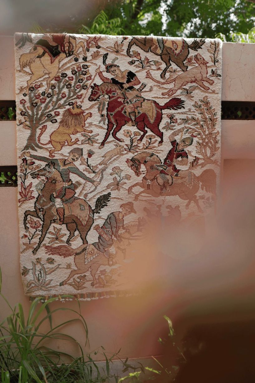 Shikar Gaah Masterpiece Wall Hanging – Handmade Silk & Wool Carpet from Pakistan