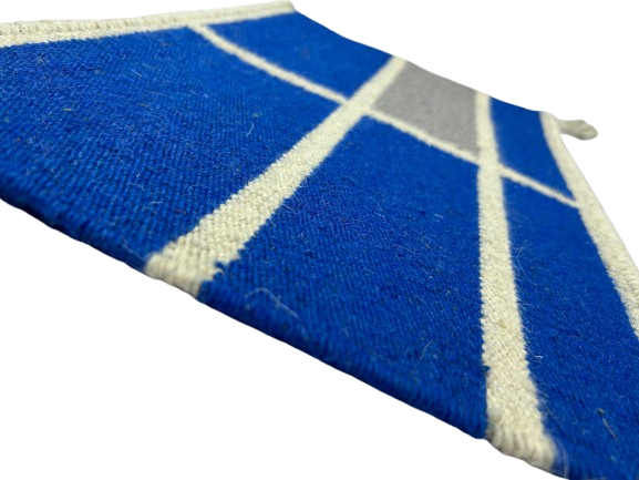 Handwoven Blue & Gray Pattern Dining Table Mat – White Base