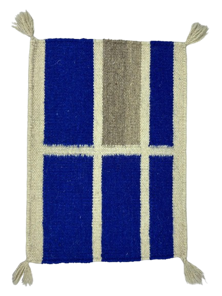 Handwoven Blue & Gray Pattern Dining Table Mat – White Base