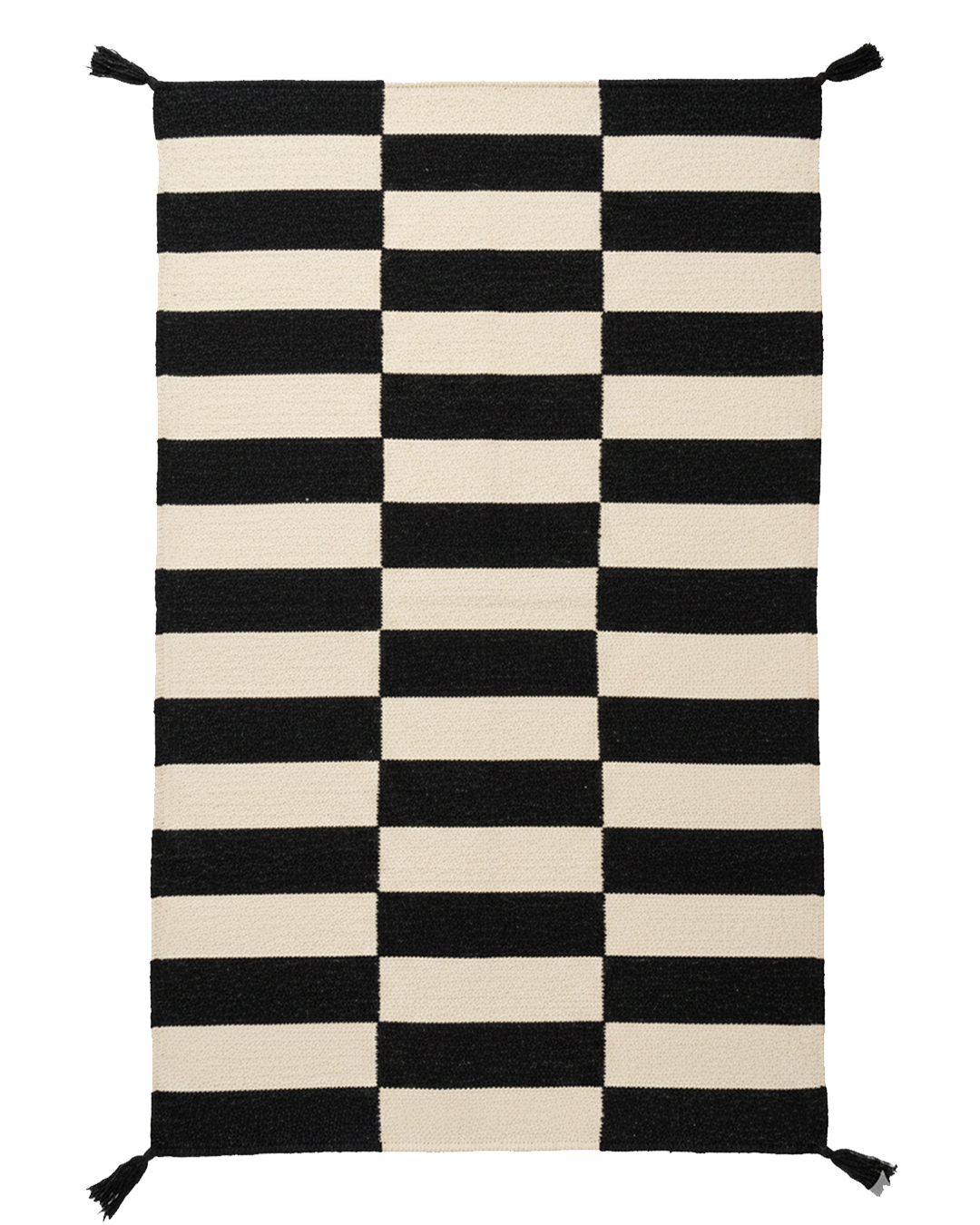 Black & White Tiles Pattern Hand-weaved Woolen Rug