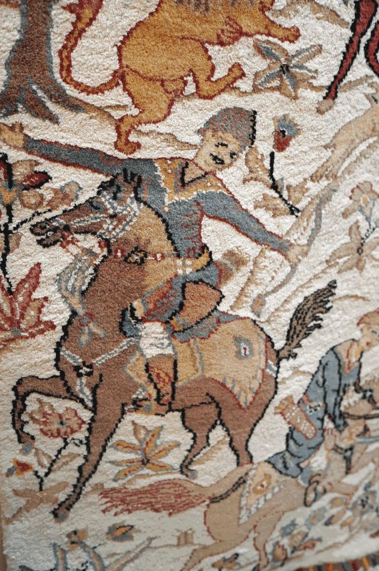 Shikar Gaah Masterpiece Wall Hanging – Handmade Silk & Wool Carpet from Pakistan