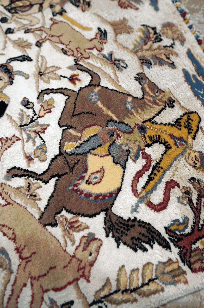 Shikar Gaah Masterpiece Wall Hanging – Handmade Silk & Wool Carpet from Pakistan