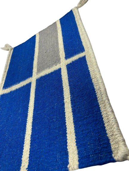 Handwoven Blue & Gray Pattern Dining Table Mat – White Base