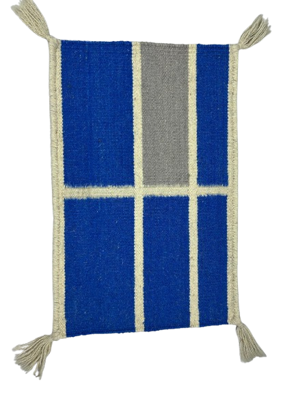 Handwoven Blue & Gray Pattern Dining Table Mat – White Base