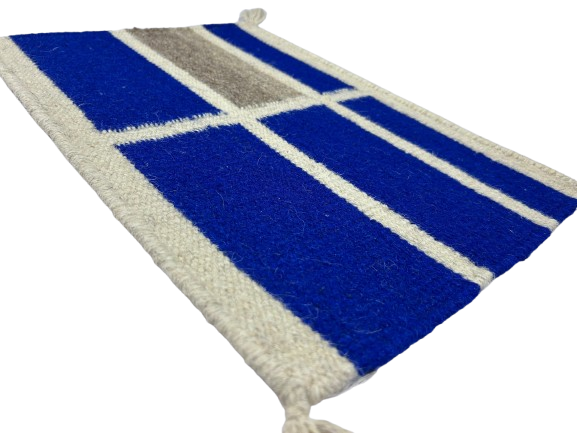 Handwoven Blue & Gray Pattern Dining Table Mat – White Base