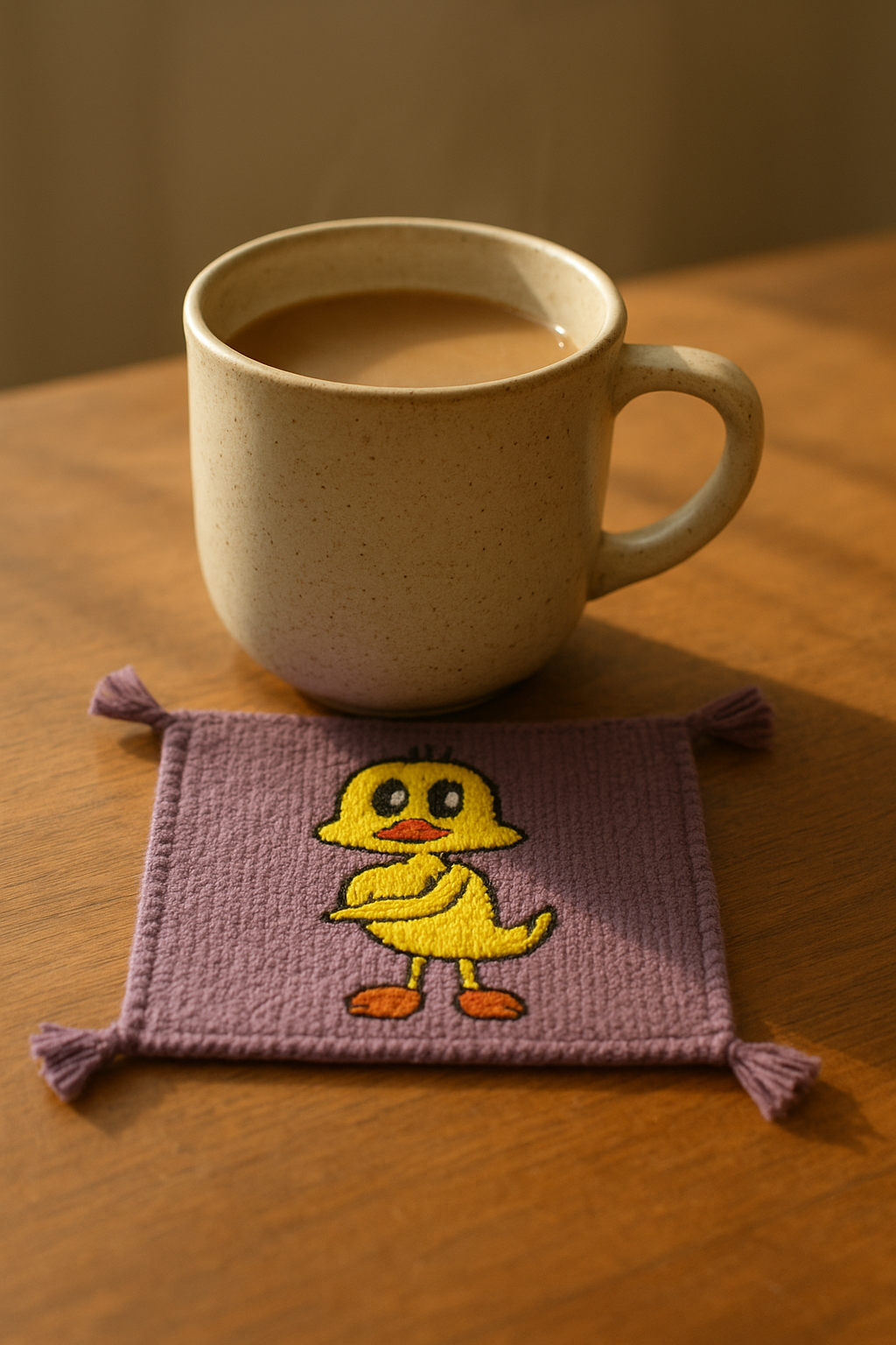 Hand-Embroidered Woolen Coaster – Duck Design