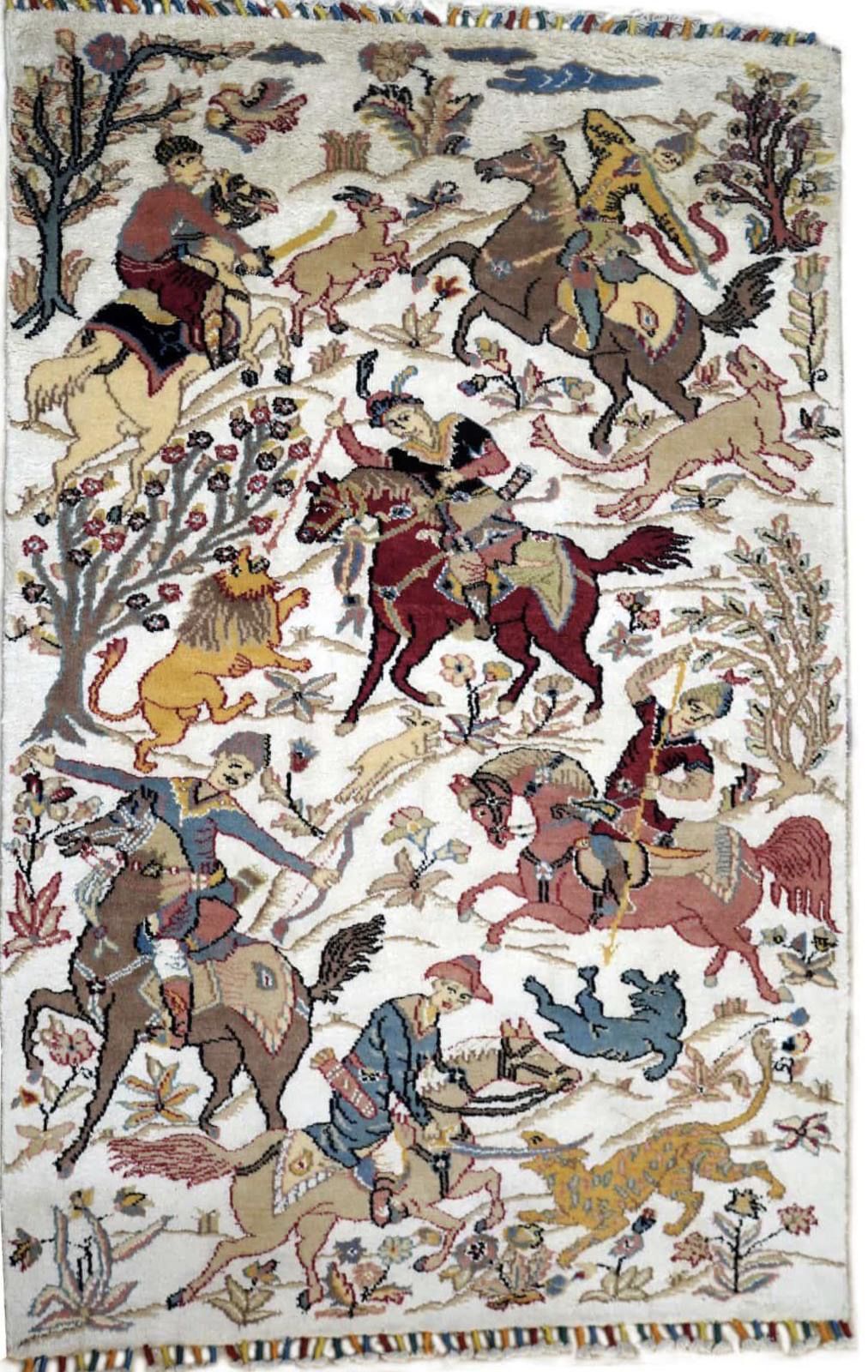 Shikar Gaah Masterpiece Wall Hanging – Handmade Silk & Wool Carpet from Pakistan