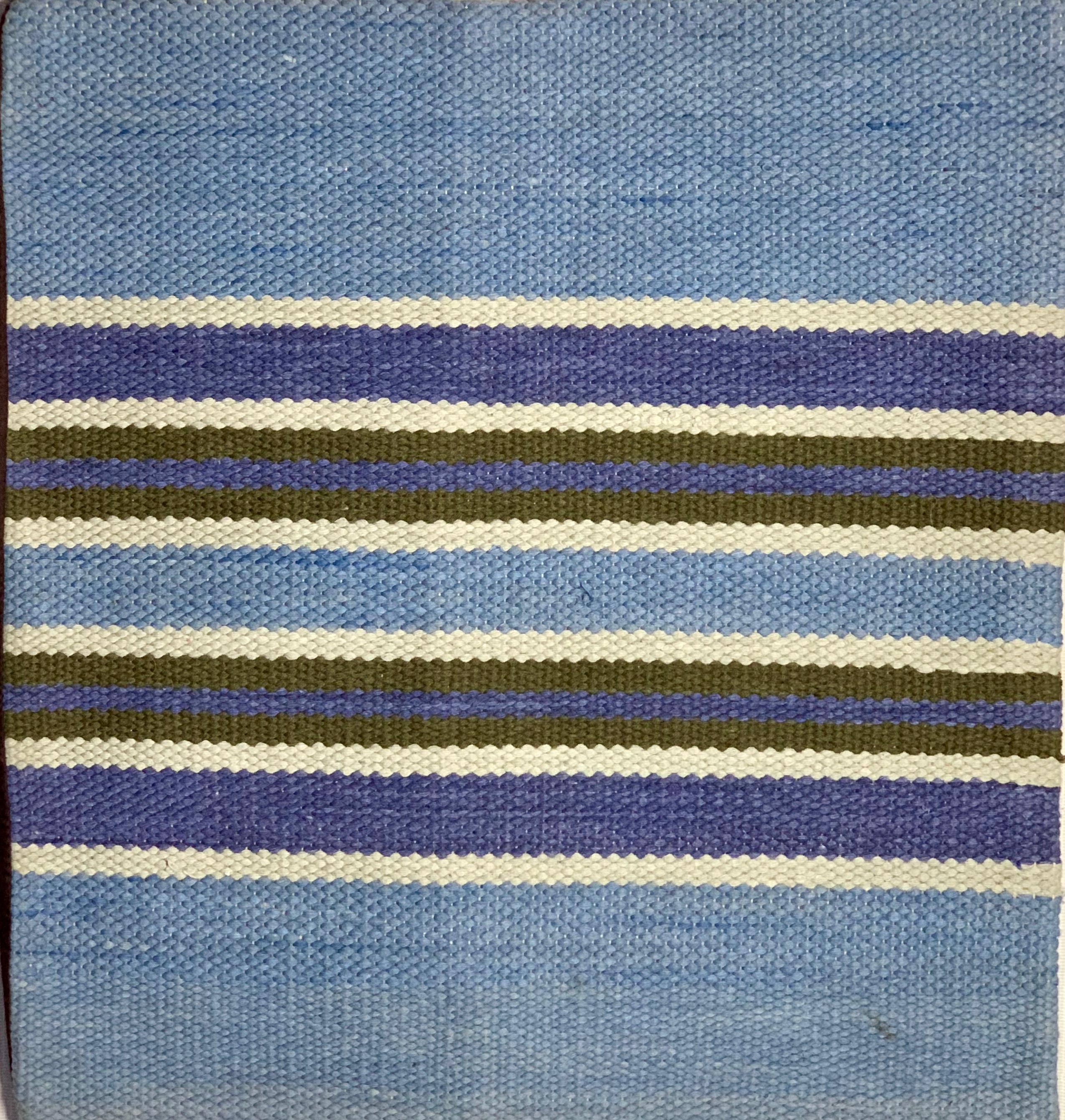 Striped fabric with blue, green, and white stripes on a textured background