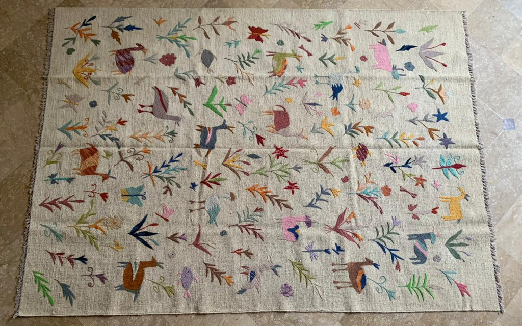 Whimsical Forest Suzani Embroidered Handmade Kilim