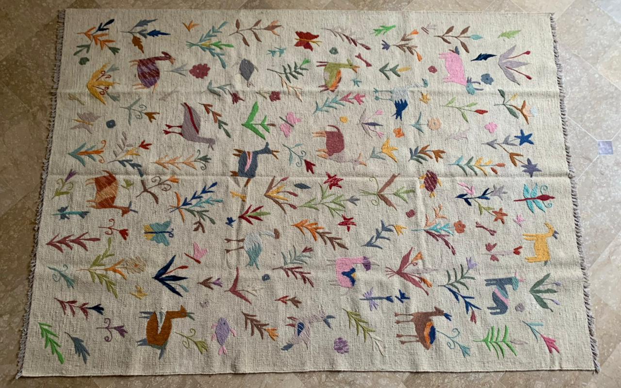 Whimsical Forest Suzani Embroidered Handmade Kilim