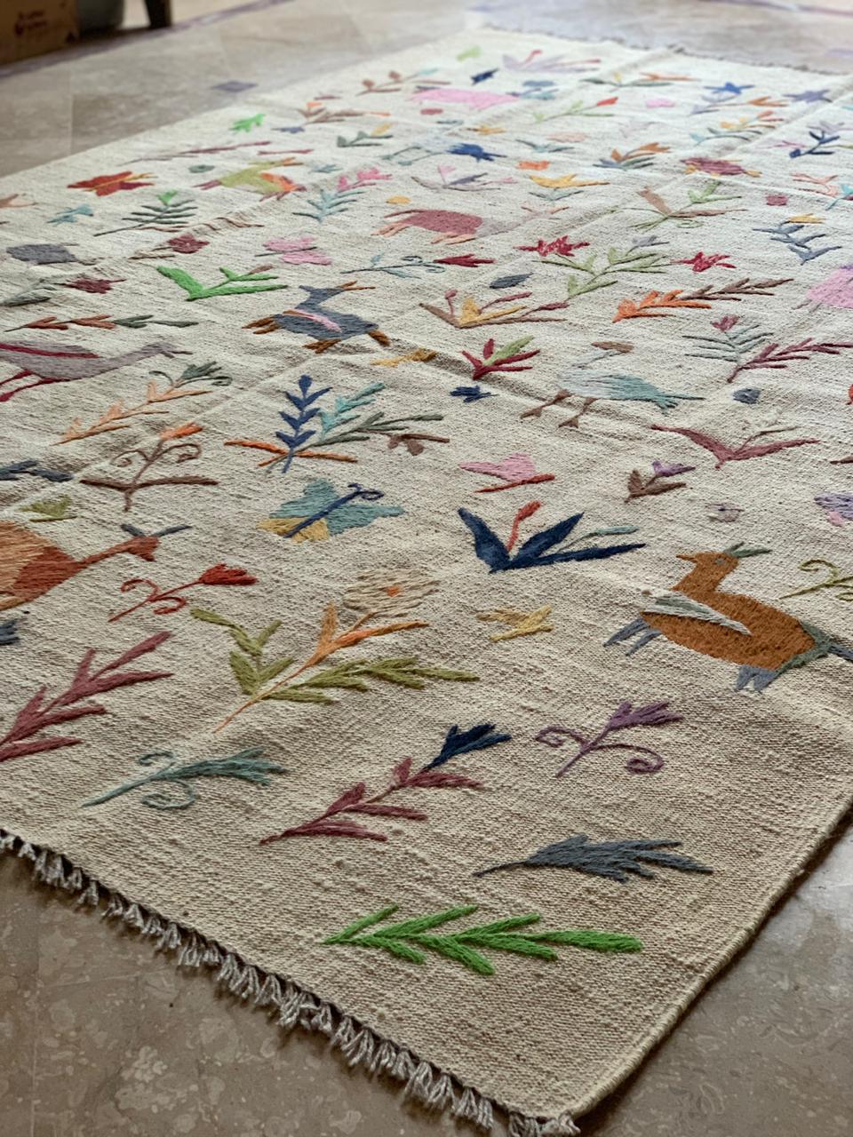 Whimsical Forest Suzani Embroidered Handmade Kilim