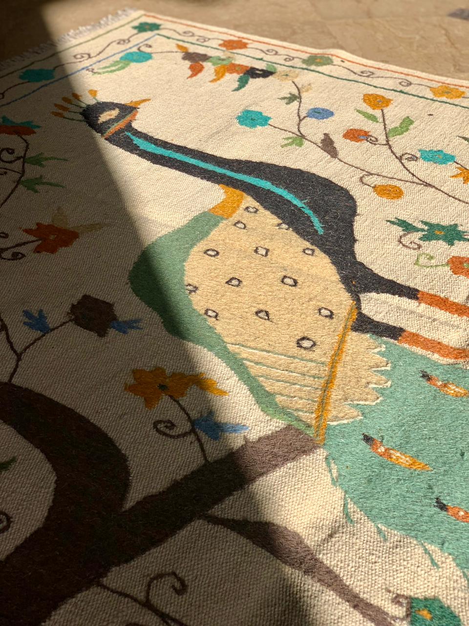 Peacock Paradise Suzani Embroidered Handmade Kilim