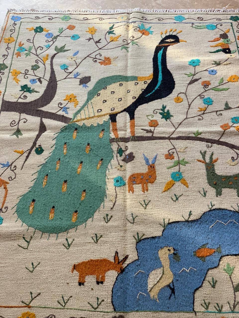 Peacock Paradise Suzani Embroidered Handmade Kilim