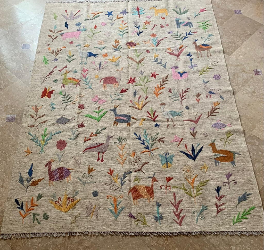 Whimsical Forest Suzani Embroidered Handmade Kilim
