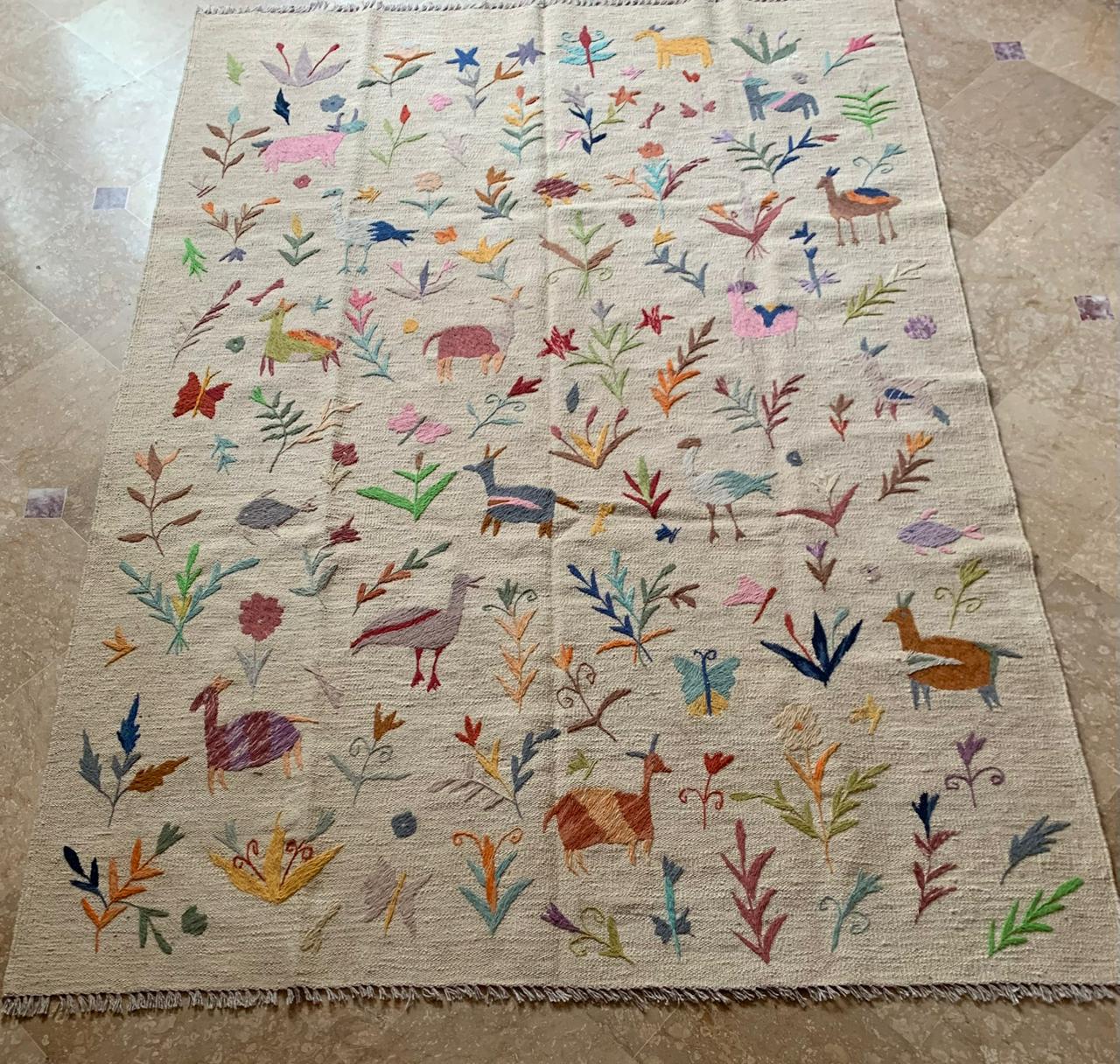 Whimsical Forest Suzani Embroidered Handmade Kilim