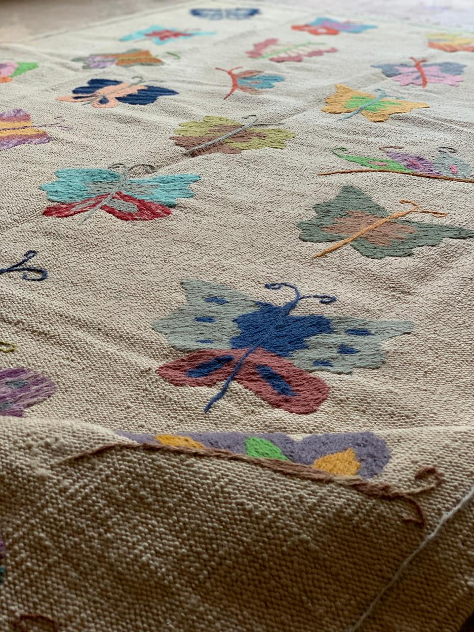 Butterfly Garden Suzani Embroidered Handmade kilim