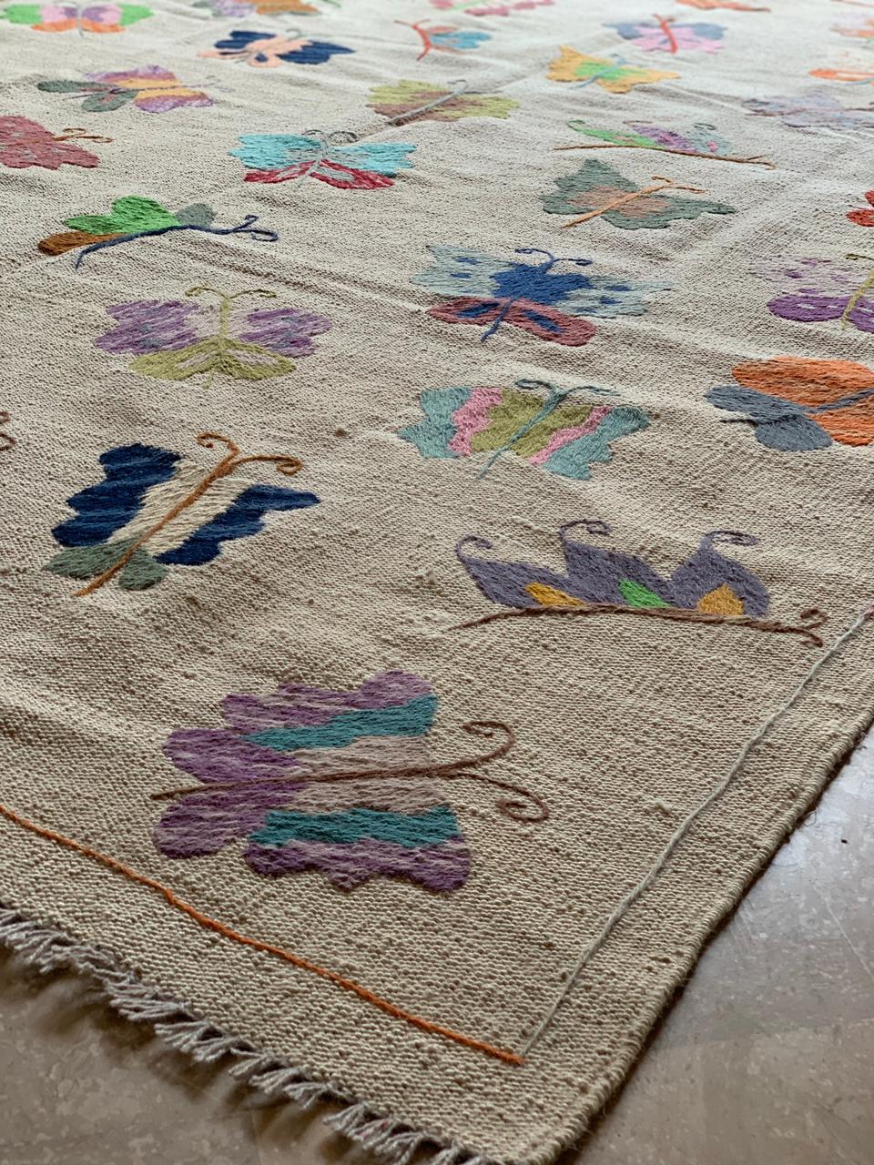 Butterfly Garden Suzani Embroidered Handmade kilim