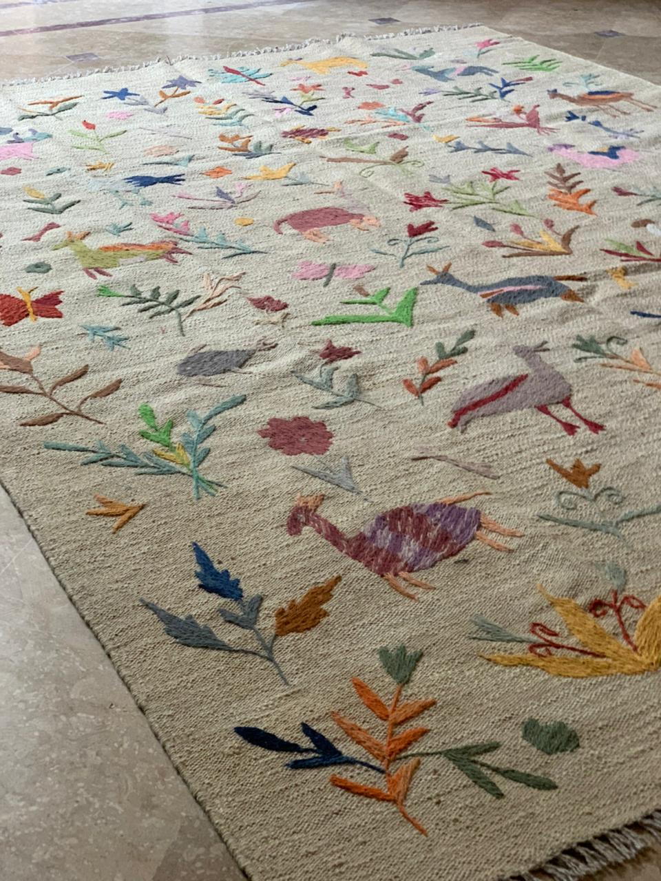 Whimsical Forest Suzani Embroidered Handmade Kilim