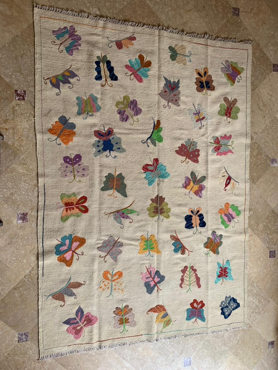 Butterfly Garden Suzani Embroidered Handmade kilim