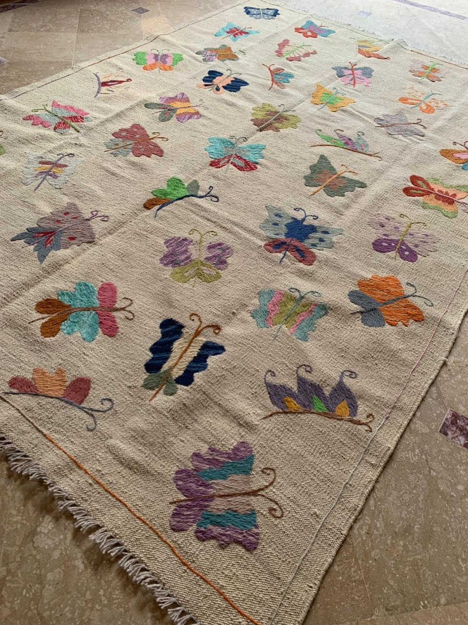 Butterfly Garden Suzani Embroidered Handmade kilim