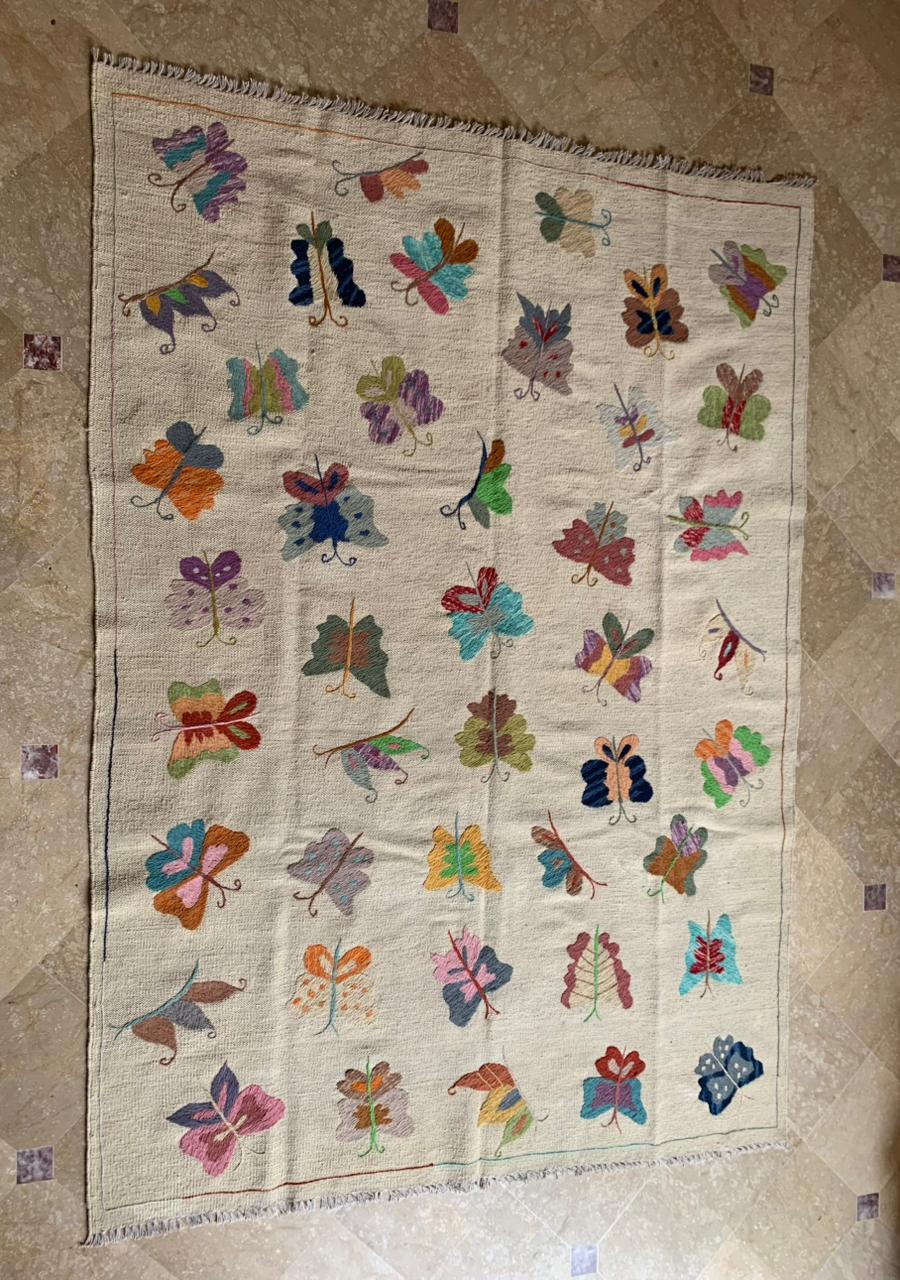 Butterfly Garden Suzani Embroidered Handmade kilim