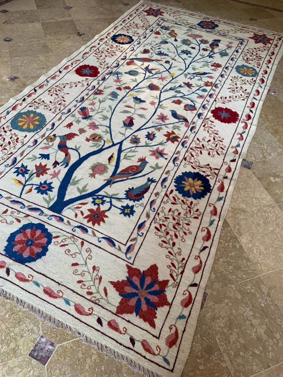 One of a Kind Hand-Embraided Suzani kilim Jungle design