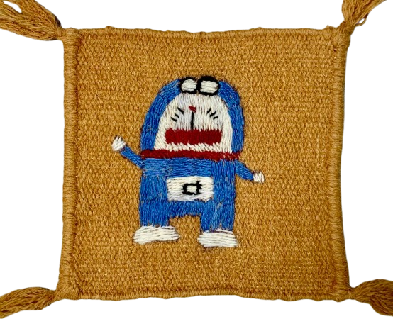 Hand-Embroidered Wool Coaster –Doraemon design