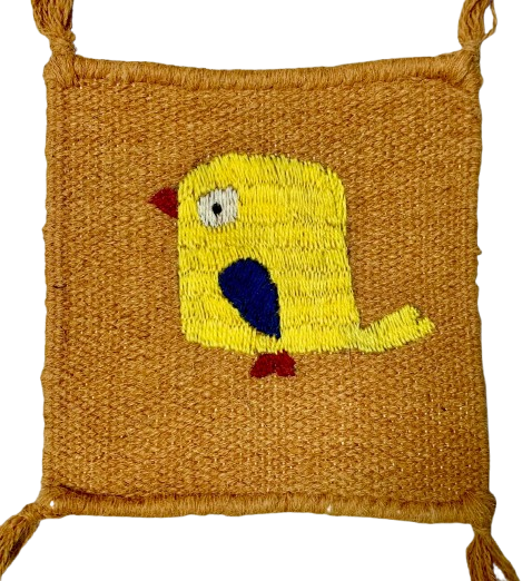 Hand-Embroidered Wool Coaster –Bird design