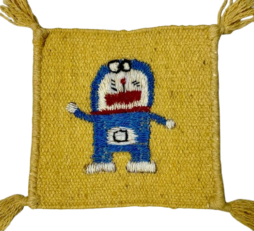 Hand-Embroidered Wool Coaster – Doraemon design