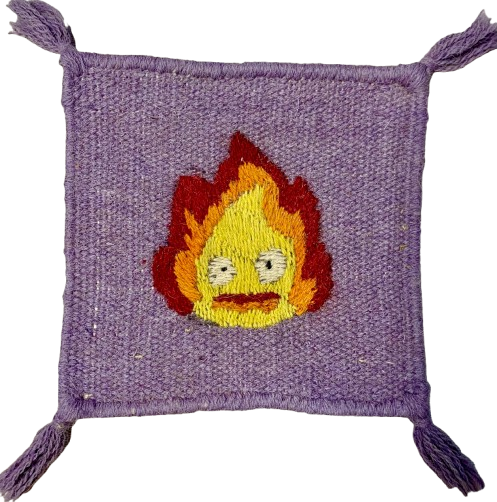 Hand-Embroidered Wool Coaster – Calcifer design