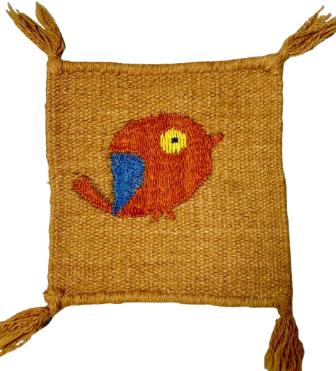 Hand-Embroidered Wool Coaster – Bird Design