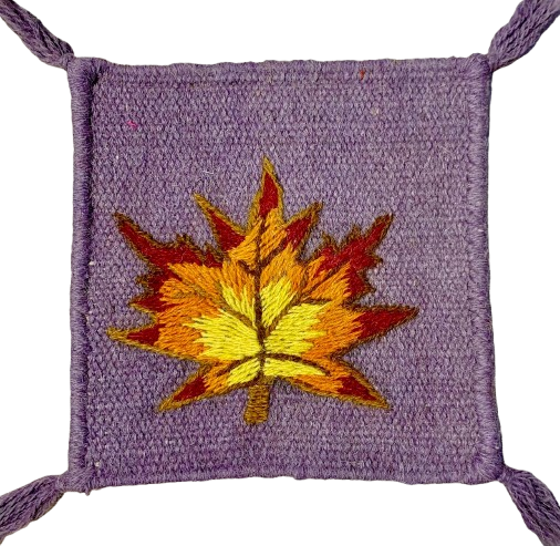 Hand-Embroidered Wool Coaster – Autumn Leaf design