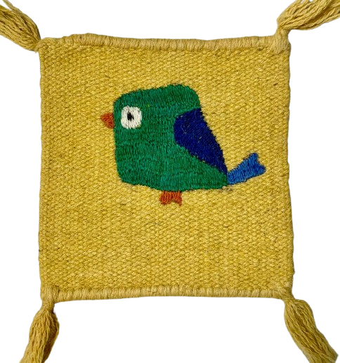 Hand-Embroidered Wool Coaster – Bird Design