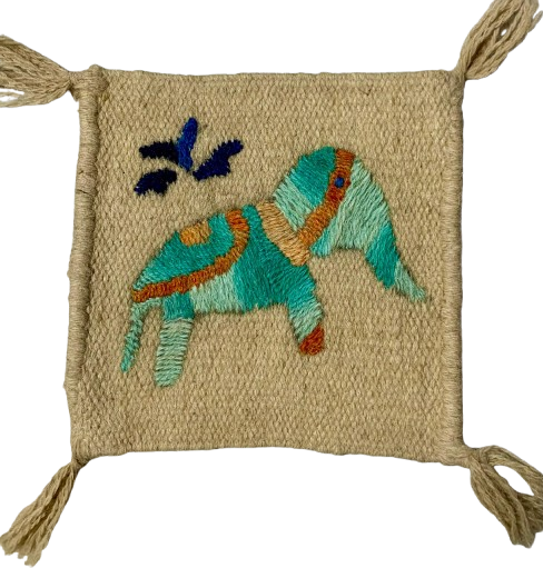 Hand-Embroidered Wool Coaster – Elephant & birds Design