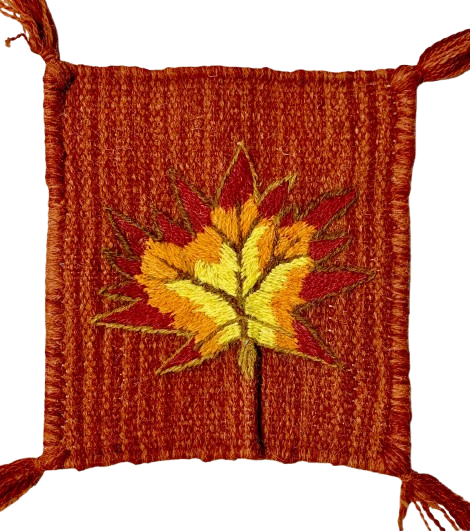 Hand-Embroidered Wool Coaster –Leaf design