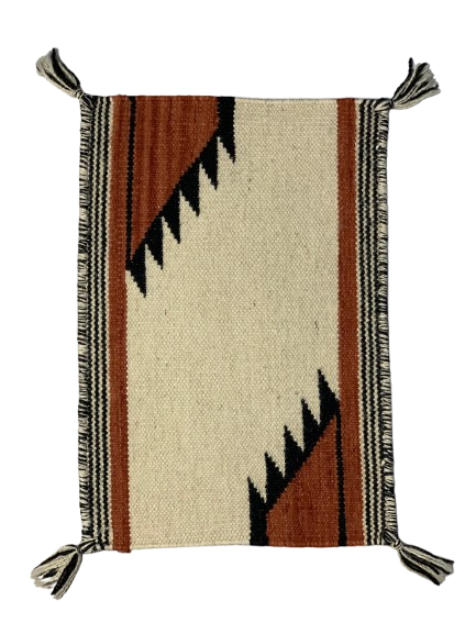 Woven textile with geometric pattern on a white background