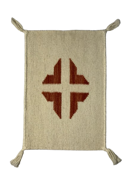 Handmade Woolen Dining Mat – Rust Design on White Base