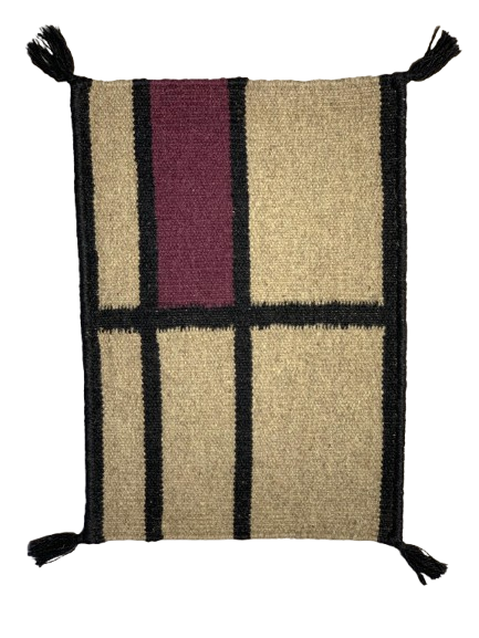 Textile with a checkered pattern and purple stripe on a white background