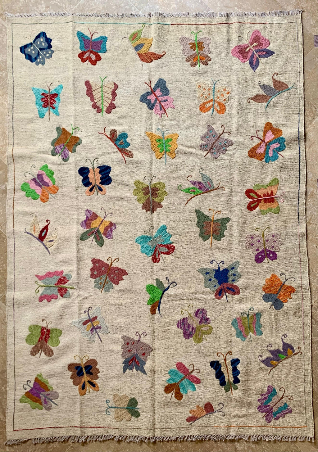 Butterfly Garden Suzani Embroidered Handmade kilim