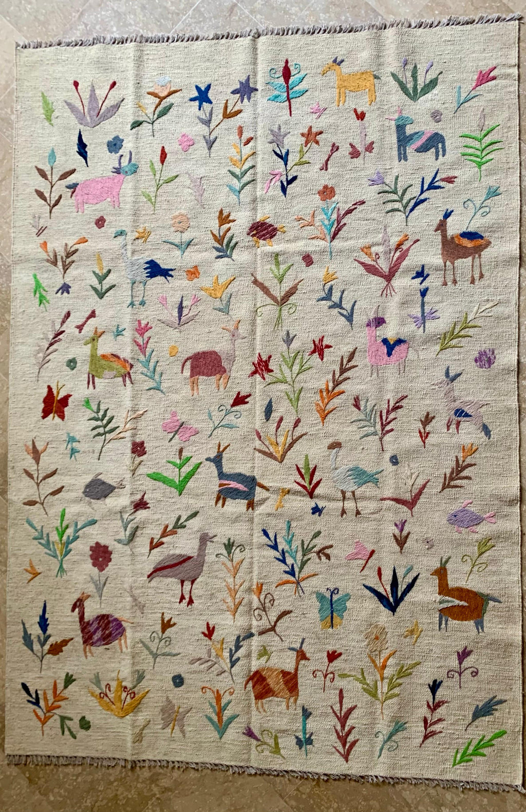 Whimsical Forest Suzani Embroidered Handmade Kilim
