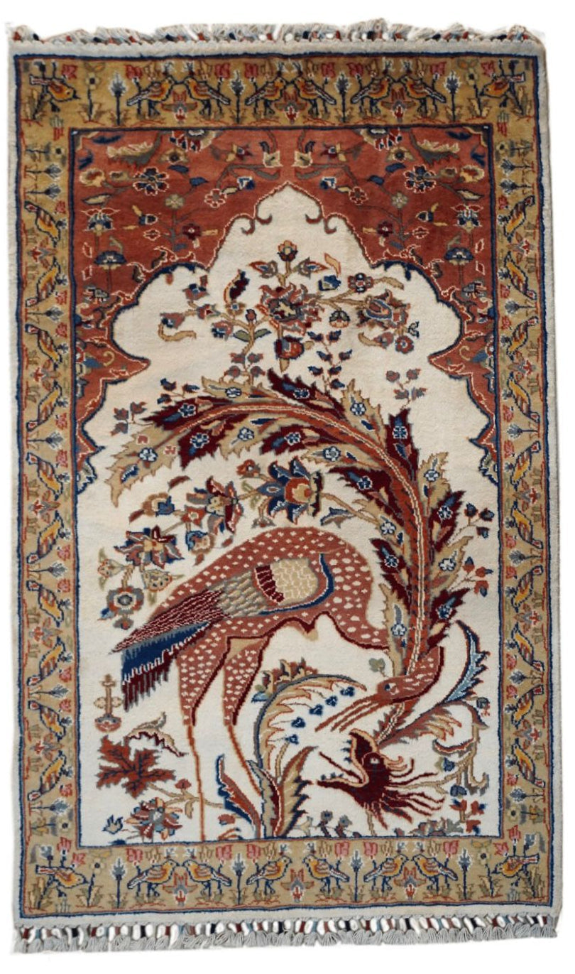 Decorative rug with intricate patterns and a central design on a white background